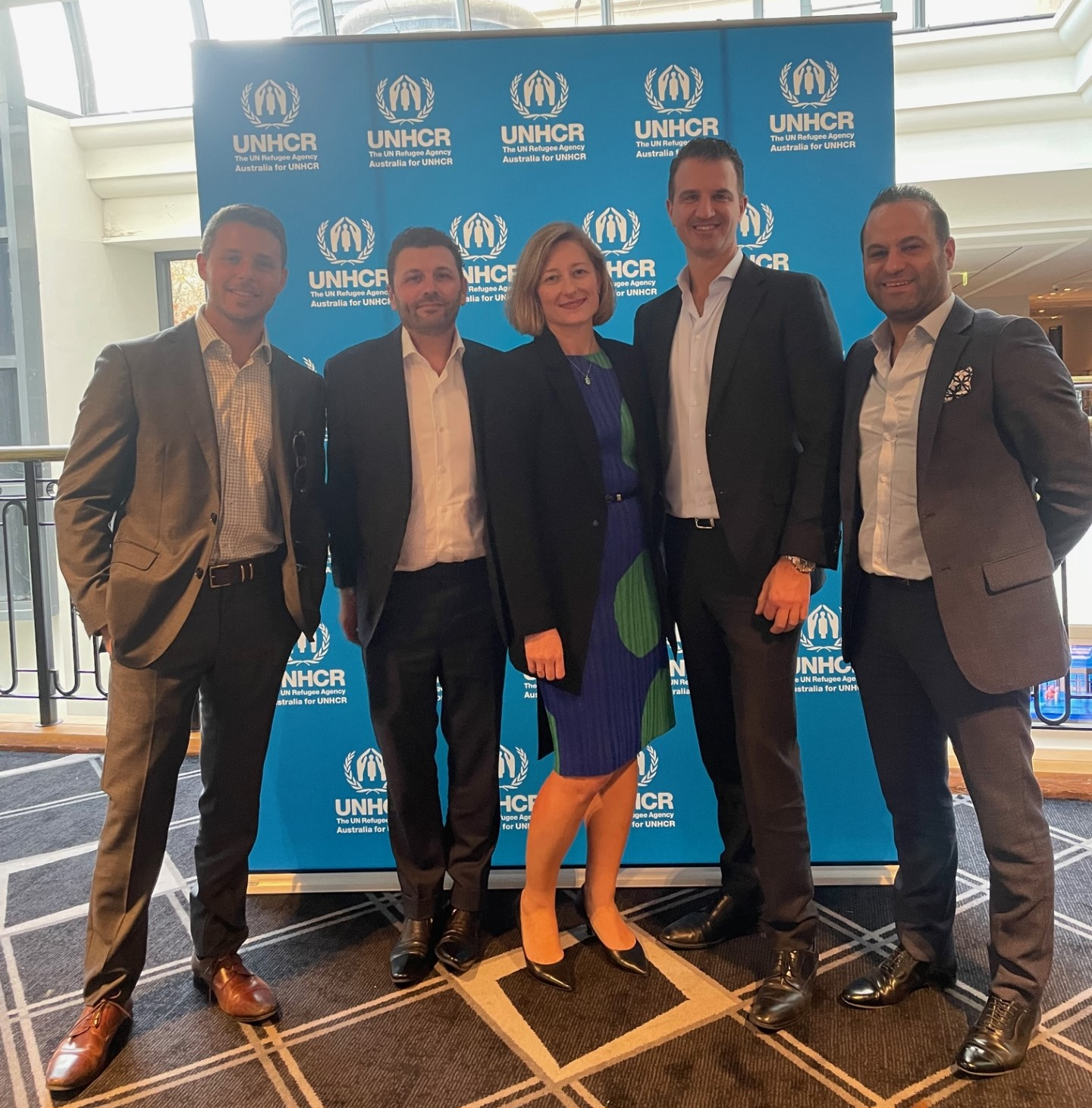Zhanna Miron at UNHCR’s 2022 World Refugee Day lunch. From left to right Michael Herman (MSQ Investor Relations); Paul Miron (MSQ Managing director); Zhanna Miron(MSQ CFO);  Paul Mylitotis (MSQ Managing Director); Theo Tsakirios (Lending Alliance).