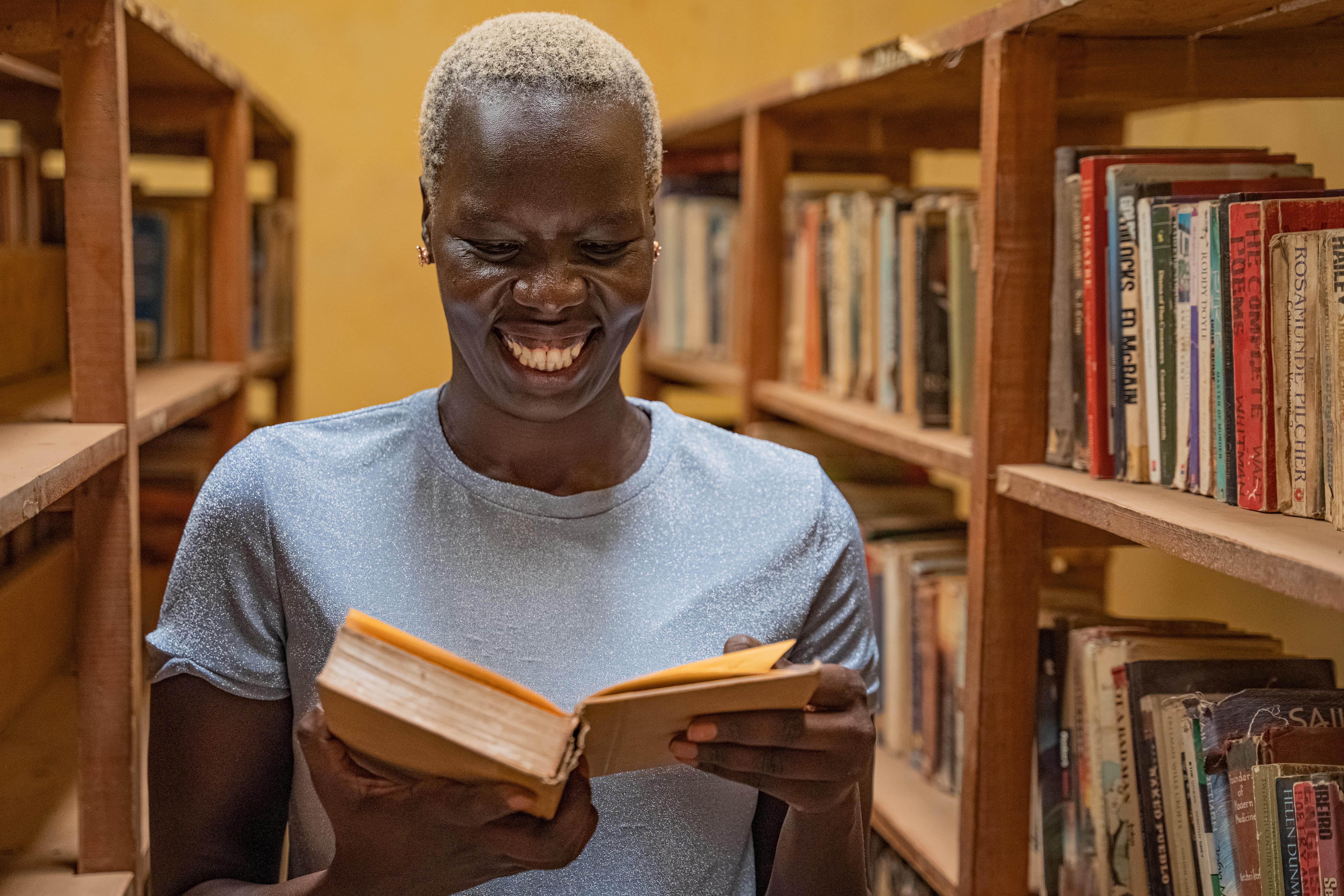 Kenya. Nyadol visits the Ethiopian library she grew up borrowing books from at Kakuma Refugee Camp.
