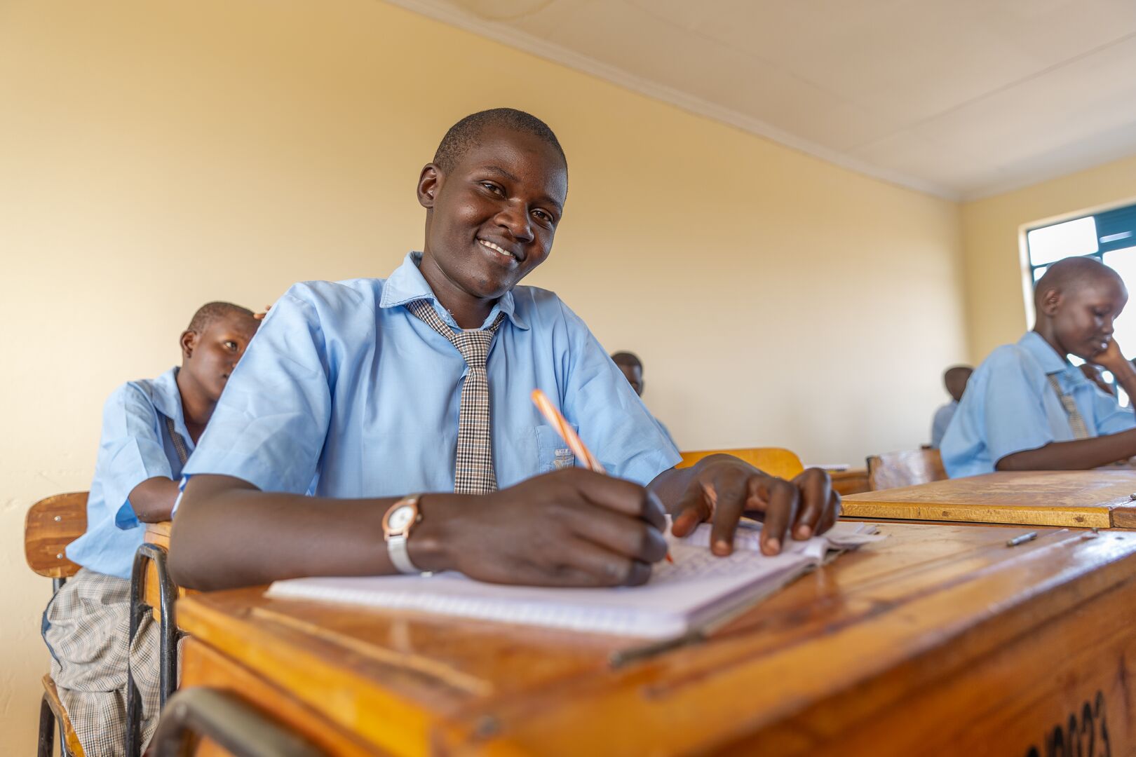 South Sudanese refugee student Tololinda attends class at a UNHCR-supported school in Kalobeyei settlement, Kenya.